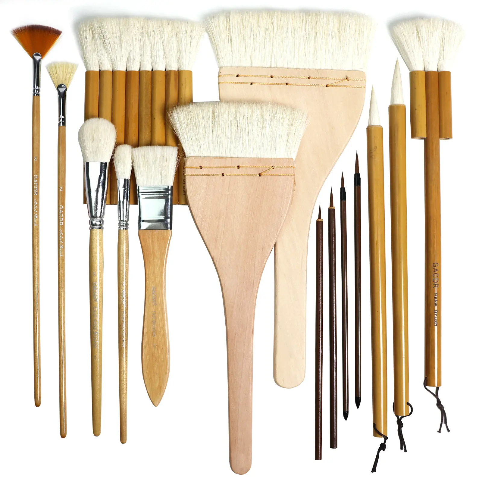 Pottery Brushes for Glazing,15 Pcs Ceramic Brushes Set with Storage Box Wool Bamboon Hake Brushes for Pottery Acrylic Watercolor