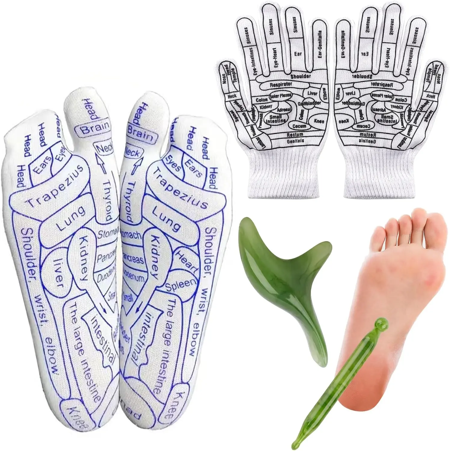 Reflexology Socks with Tools and Gloves Set, Unisex Pressure Point Socks with Reflexology Tools, Acupuncture Socks Kit for Foot Massage, Foot Massage Sock Guide, Body Care