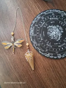The Alchemist Compass Golden Healer Quartz Pendulum with Dragonfly Charm