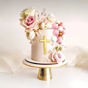 LaVenty cake shed cake topper gender revealCross Cake Decoration Cake Topper Palm Leaves Cake Decoration Baptism Baby Shower Wedding Party Supplies Flower Set