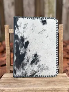 Black Leather & Cowhide Bible Cover – Handmade Western Book Sleeve for Large Bibles & Journals