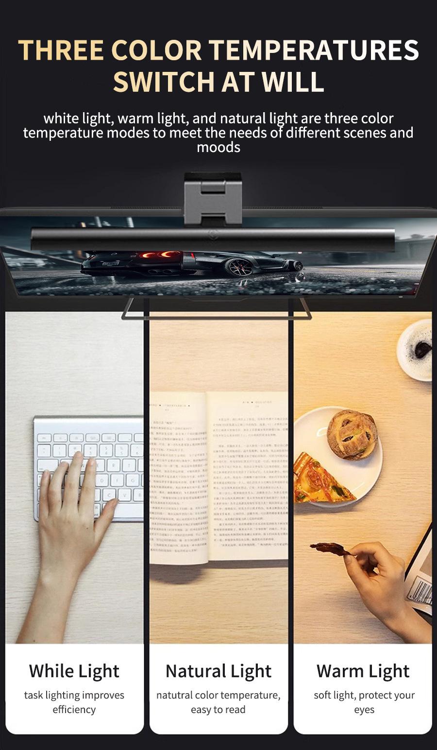 Computer Monitor Light, Screen Monitor Light Bar for Eye Caring, USB Reading LED Task Lamp with Touch Control & Stepless Dimming, 3 Color Modes No Glare Space Saving for Home Office Desk  There are also RGB40cm optional  Rgb Lighting Led Ambient Lighting