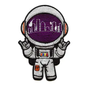 Houston Astronaut Skyline Helmet Patch Purple City View Embroidered Iron On Moon Man