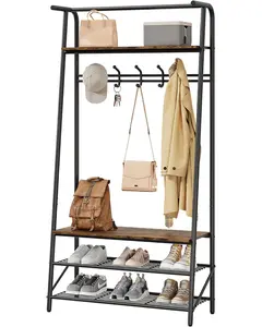 GARVEE Hall Tree with Bench and Shoe Storage - Entryway Organizer with 5 Hooks, 3-Tier Shoe Rack, Metal Frame for Hallway, Perfect for Shoes and Accessories