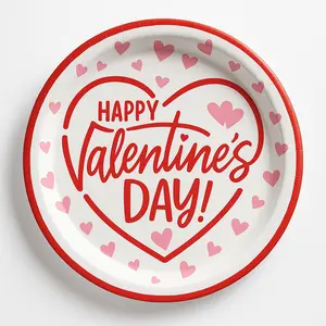 Valentine's Day Heart Design 9" Round Paper Plates