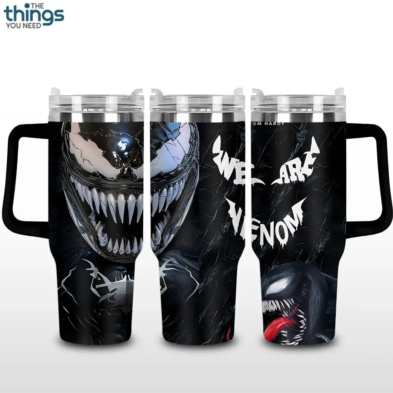 Venom V2 Dark Symbiote 20oz - 40oz With Handle Tumbler, Alien Monster Stainless Steel Tumbler, Iconic Comic Villain Drinkware, Retro Black Web Design, Venom Fan Gift, Perfect Gift For Superhero Movie Lovers