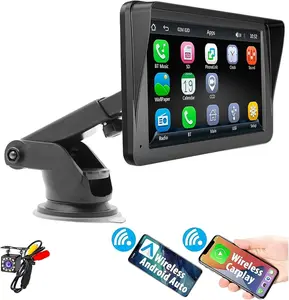 Car Stereo with Bluetooth, 7in Touch Screen Car MP5 Player with Reverse Camera, Support Reverse Image GPS Navigation Carplay for Android Auto, Multifunctional Car Player