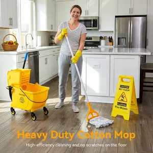 Tribesigns 38 Qt Commercial Mop Bucket with Side Press Wringer on Wheels, Including Wet Floor Caution Sign, 1 Heavy Duty Industrial Mop, 1 Mop Head Replacement and a Pair of Gloves