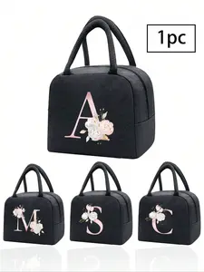 1PC insulated bag, insulated lunch bag, Tote lunch bag, boys and girls school cooler, handbag, lunch box, ice bag, canvas lightweight portable lunch storage bag, Lunch Bag Women (black)