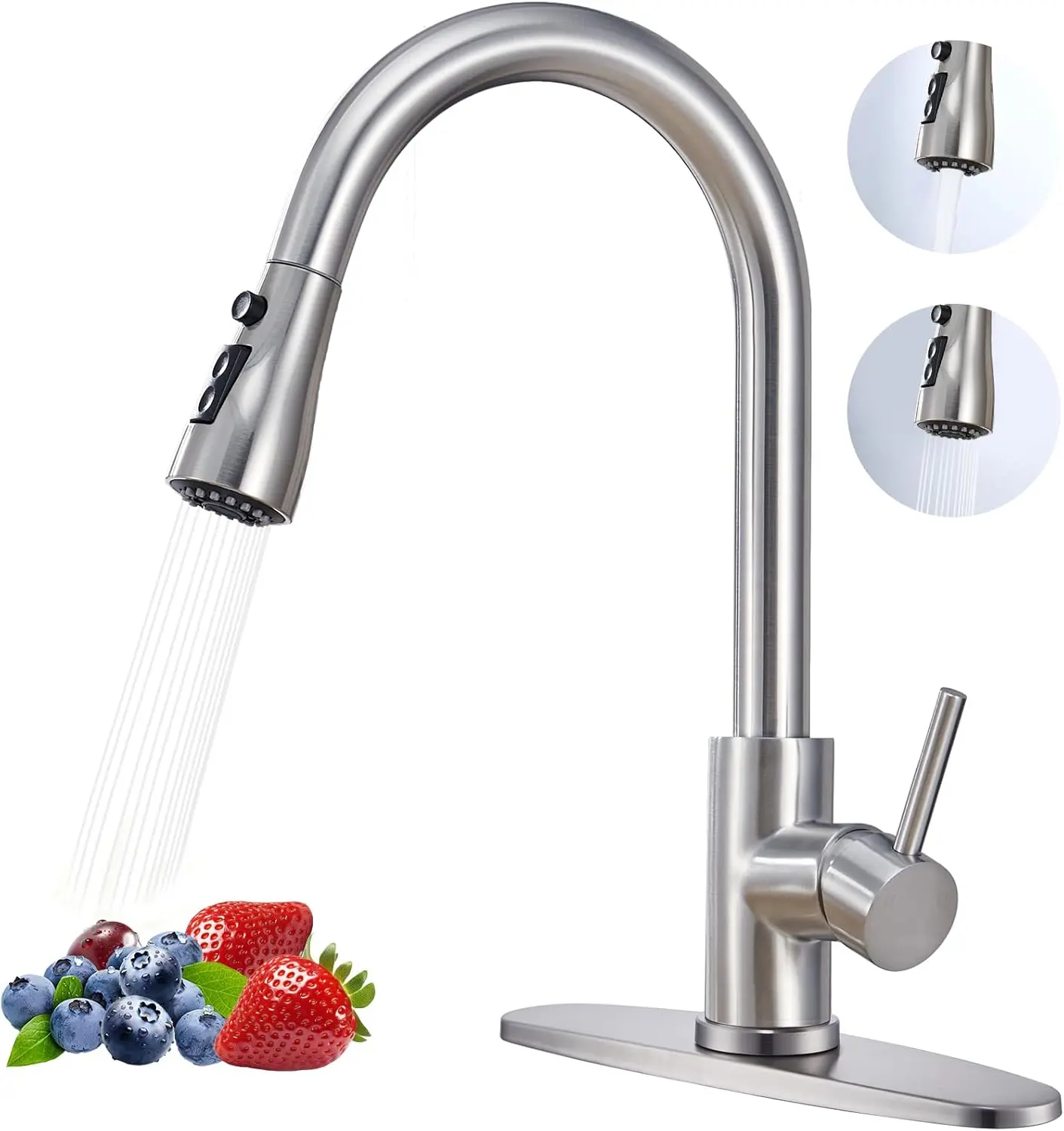 Kitchen Faucets, Kitchen Sink Faucet with Pull Down Sprayer Brushed Nickel Stainless Steel Modern High Arc Single Handle Single Hole Pull Out Kitchen Faucet for Bar Laundry RV Utility Sink