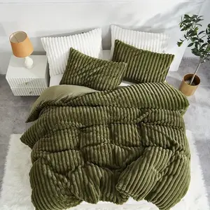 Fluffy Striped Duvet Cover Set - Super Soft Faux Fur Bedding, Warm Fuzzy Fleece Comforter Cover for Winter, Cozy Plush Duvet Set for Bedroom Decor