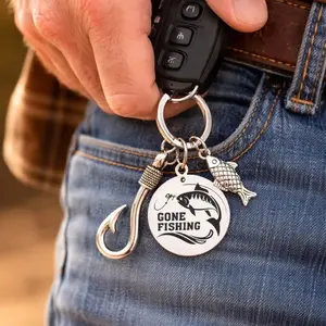 Fish Hook Keychain – Fishing Keychain Gift for Men, Father’s Day Present, Fabric