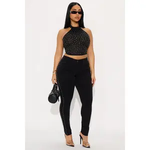 FASHION NOVA Women's Studded Skinny Jeans - Black
