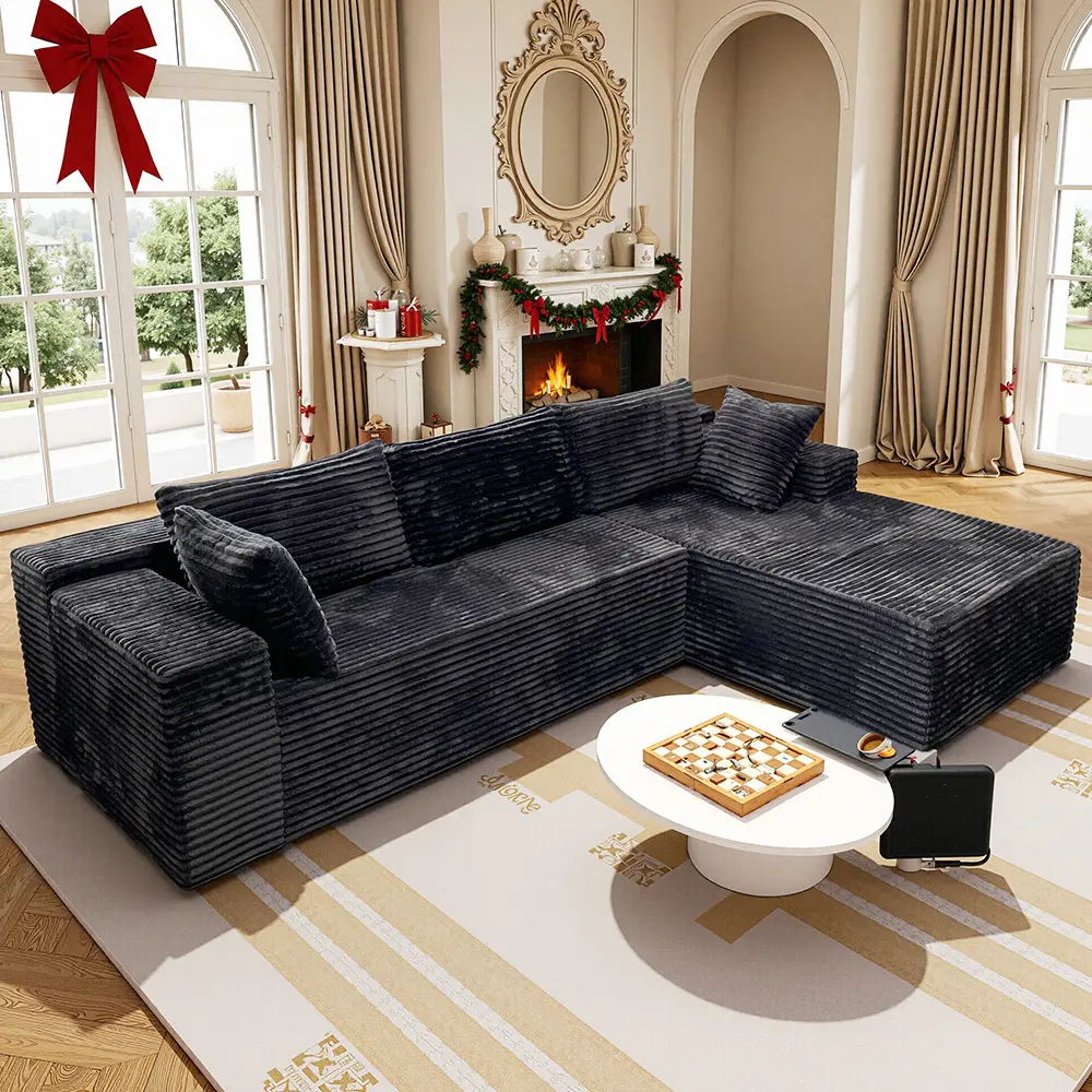 104"L-Shaped boneless sectional couch，Modular cloud couches with chaise lounges,Deep seat,Corduroy fabric,NoAssembly Required,For Living Room Bedroom Apartment,Free Combination,Modern Upholstered Sofa