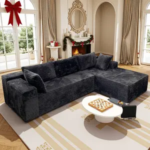 104"L-Shaped boneless sectional couch，Modular cloud couches with chaise lounges,Deep seat,Corduroy fabric,NoAssembly Required,For Living Room Bedroom Apartment,Free Combination,Modern UpholsteredSofa tiktokshopspringglowup