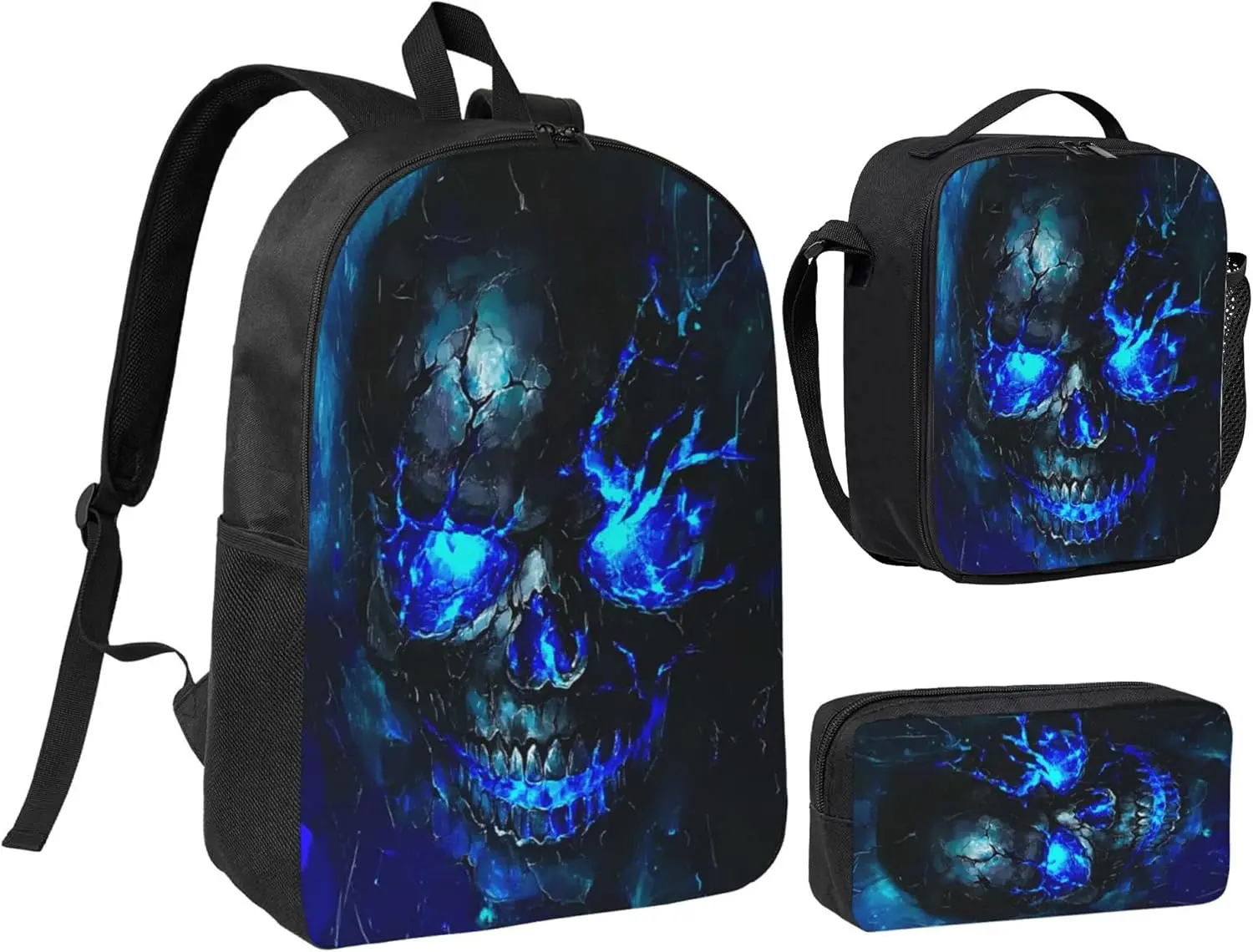 Unisex Youth 3-Piece Space Alien Graphic Backpack Set - Skin-Friendly Waterproof Polyester, Ergonomic Cushioned Comfort, School Storage, Outdoor Holiday Camping Use, Kids