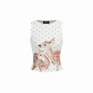 Cider Cotton-blend Deer Graphic Polka Dot Crop Top