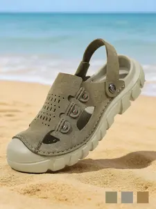 Men's Perforated Slingback Clog, Breathable Closed Toe Trending Sandals, Non-Slip Two-Way Wear Slippers, Lightweight Vegan Leather Fisherman Shoes for Beach Hiking Travel, Retro Summer Athletic Outdoor Clogs, Big Size 11 12 13 Footwear