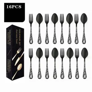 16pcs Skull Head Fork Spoon Set, Unique Skull Design, Easy Clean Non-Slip Cutlery, Holiday Restaurant Luxury Lovers, Tableware