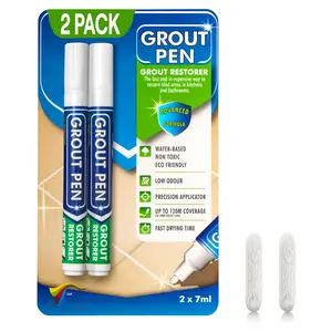 Grout Pen White Tile Grout  Marker:  Tile Grout Colorant and Sealer Pens for Cleaner Looking Floors & Whitener Without Bleach - Narrow 5mm, 2 Pack with Extra Tips (7mL) - White