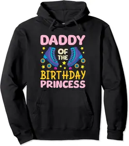 Cute DADDY of Birthday Princess Squad Roller Skating Girl Pullover Hoodie - Nicollev Shop 23B0CMNKMR9J