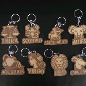 Wooden Zodiac Keychains - Libra Scorpio Sagittarius Aries Aquarius Virgo Leo Capricorn - Handcrafted Astrology Charms