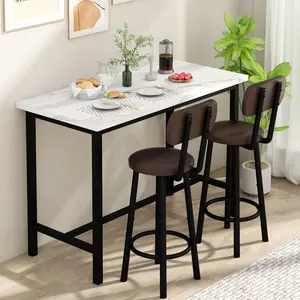 DKLGG Pub Table and Chairs Set of 2, 47" Dining Table Set with 2 PU Leather Upholstered Stools, Rectangle Kitchen Pub Table Set Relaxing Place Ergonomic Modern Bar Minimal
