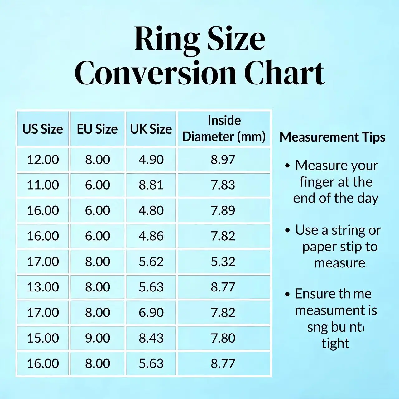 Ring Size Measurement Chart