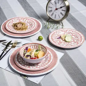 Melamine Dinnerware Sets - 12 Pcs Plates and Bowls Set,Unbreakable Dinner Dishes Set for 4,Lightweight, Dishwasher Safe, BPA Free,Indoor Outdoor use, Pink