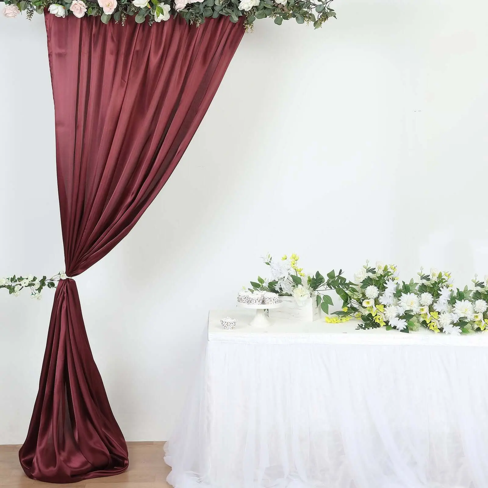 Burgundy Satin 1-Sided Shine Backdrop Drape Curtain - 8ftx10ft Photo Booth Event Divider Panel, Party Decor, Photo Studio Backdrop, Christmas Window Curtain, One-Sided Shine