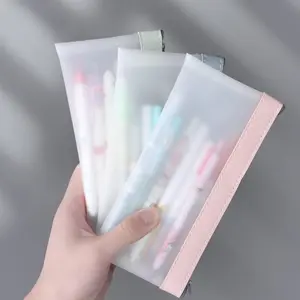 3 pcs Matte PVC pencil case Clear Pencil Case Portable Desk Organizer Pencil Pouch transparent zipper pencil case for School Stationery Supplies Beauty & Personal Care