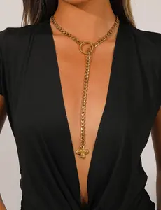 Cross Slip Chain Necklace for Women Chunky Gold Cross Lariat Y Drop Chain Choker Necklace Long Statement Necklace Jewelry Gift