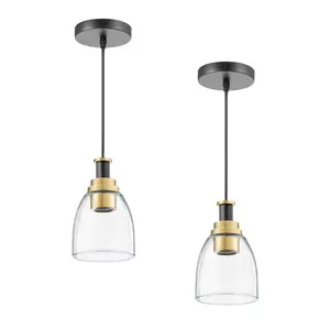 fathersdaygift  VEVOR 1-Light Pendant Light, 2 Pack, Kitchen Island Lights with Clear Glass Shade Hanging Cord, Black and Gold Finish, Adjustable Height, Pendant Lighting for Bedroom, Hallway, Entryway, Kitchen
