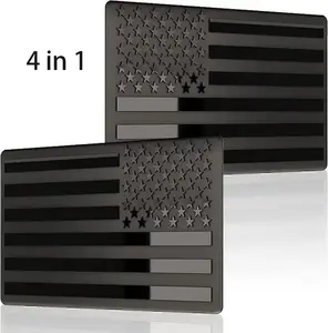 4 PCS Embossed 3D Metal Black American Flag Emblem Sticker 5"x3" USA Flag Decal for Cars Trucks SUV Laptop Wall Large