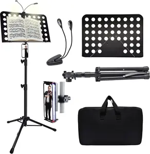 Sheet Music Stand with Light & Phone Holder, 57" Music Stand for Sheet Music High Stability, Height Adjustable Music Sheet Stand with Carrying Bag, Portable Music Book Holder (33-57inch)