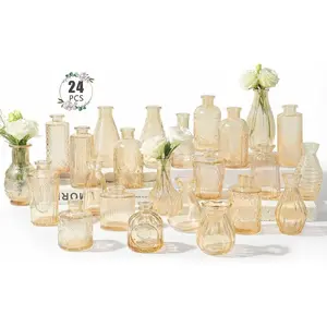 24 Pack Bud Vase in Bulk - BEAHOT Gold Flower Vases for Wedding Decorations, Glass Vase for Table Decorations, Small Vase for Home, Mother's Day, Centerpieces, Party, Office (Gold)