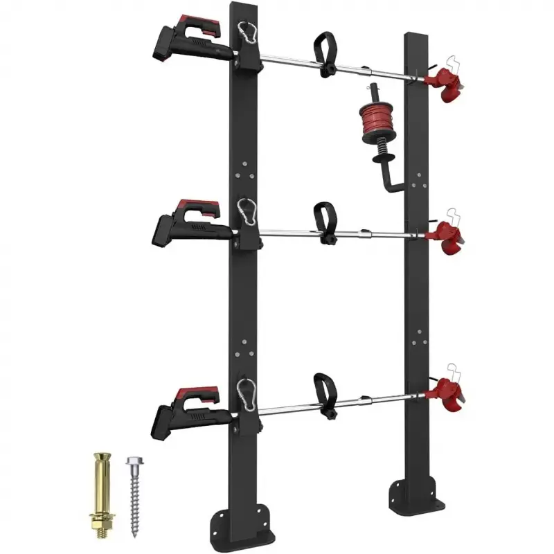 3 Place Weed Eater Rack for Open Trailer, Weedeater Rack with Lockable Hasp Mount on Landscape Trailer , Enclosed Trimmer Rack Carrier with Trim Line Holder for Yard Lawn Tools Equipment