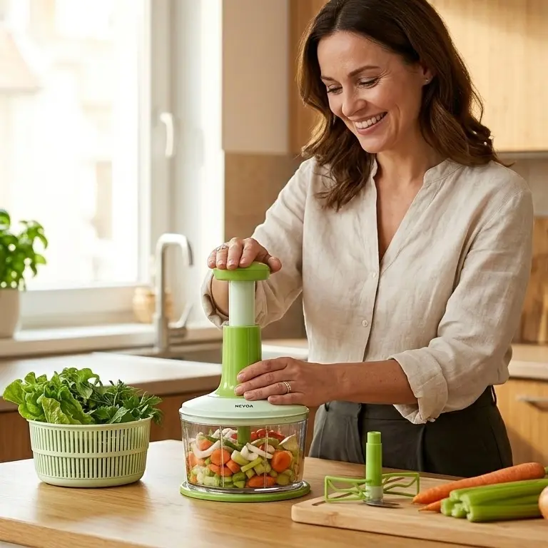 NEYOA 1-in-1 Manual Food Prep System - Vegetable Chopper, Salad Spinner for Chopped Veggies & Salads campingessentials