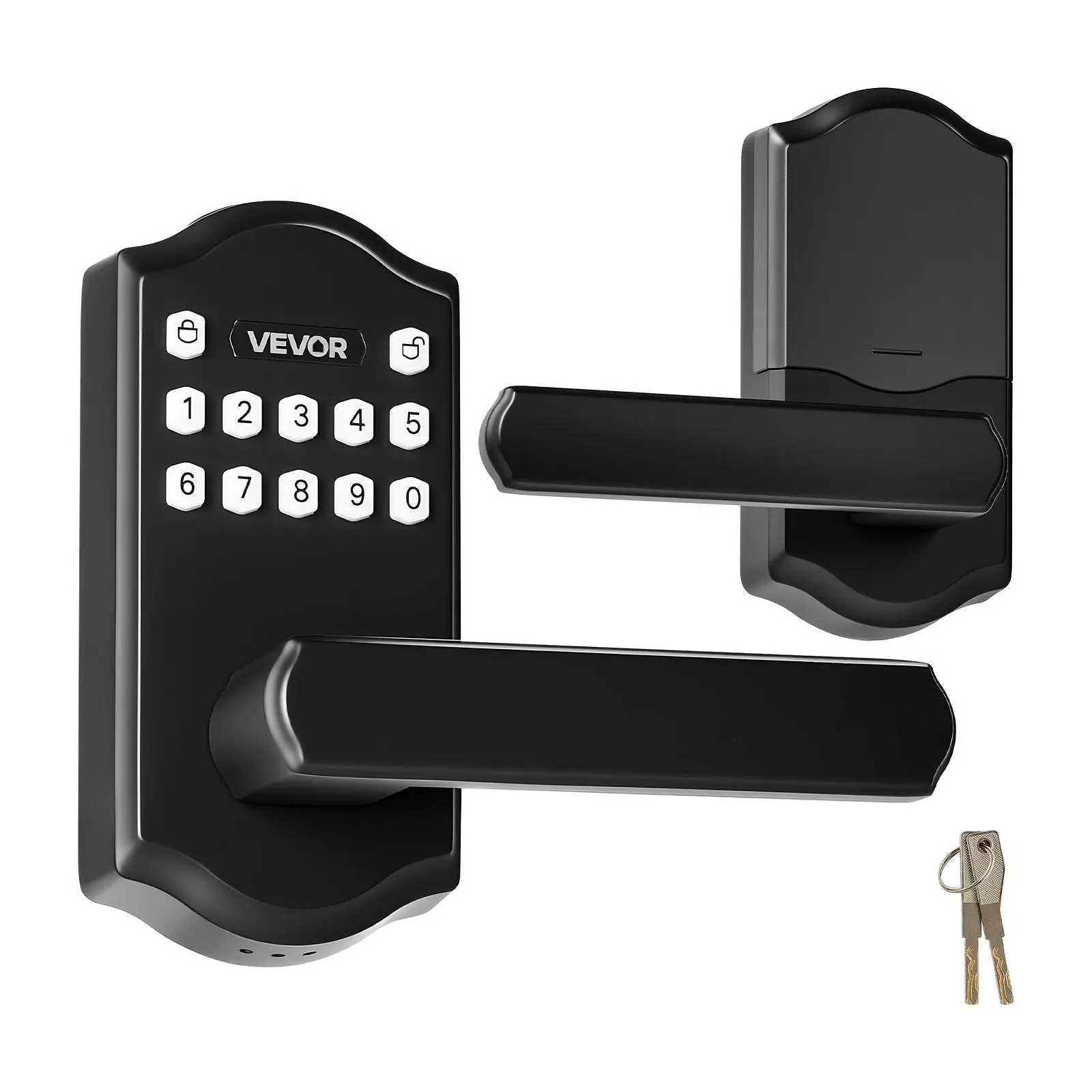 VEVOR Keypad Handle Keyless Entry Door Lock with Handle, Electronic Lever, Custom Codes, Keyed Entry, Auto Lock, Anti-Peeking Password, Backlit Keypad, for Home Users, Matte Black