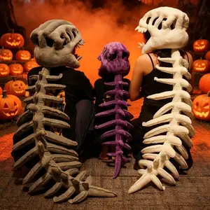 Wearable Dinosaur Skeleton Plush Outfit with 3D Spine & Skull Pillow, 4-Color Unisex Cushion for Party Cosplay & Home Lounging,Wearable Plush Set for Kids Adults Halloween Party Fun