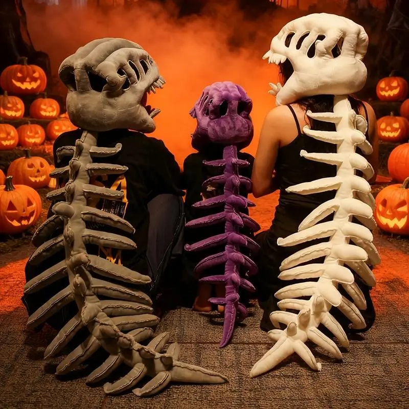 Unisex Wearable Dinosaur Skeleton Plush Set - 3D Realistic 3D Spine & Skull Decorative Pillow, 4 Vibrant Colors Stuffed Cushion with Dual Functionality, Easy to Wear & Adjust for Halloween Cosplay, Gaming Room Decor, Kids Toys, 3D Realistic Design