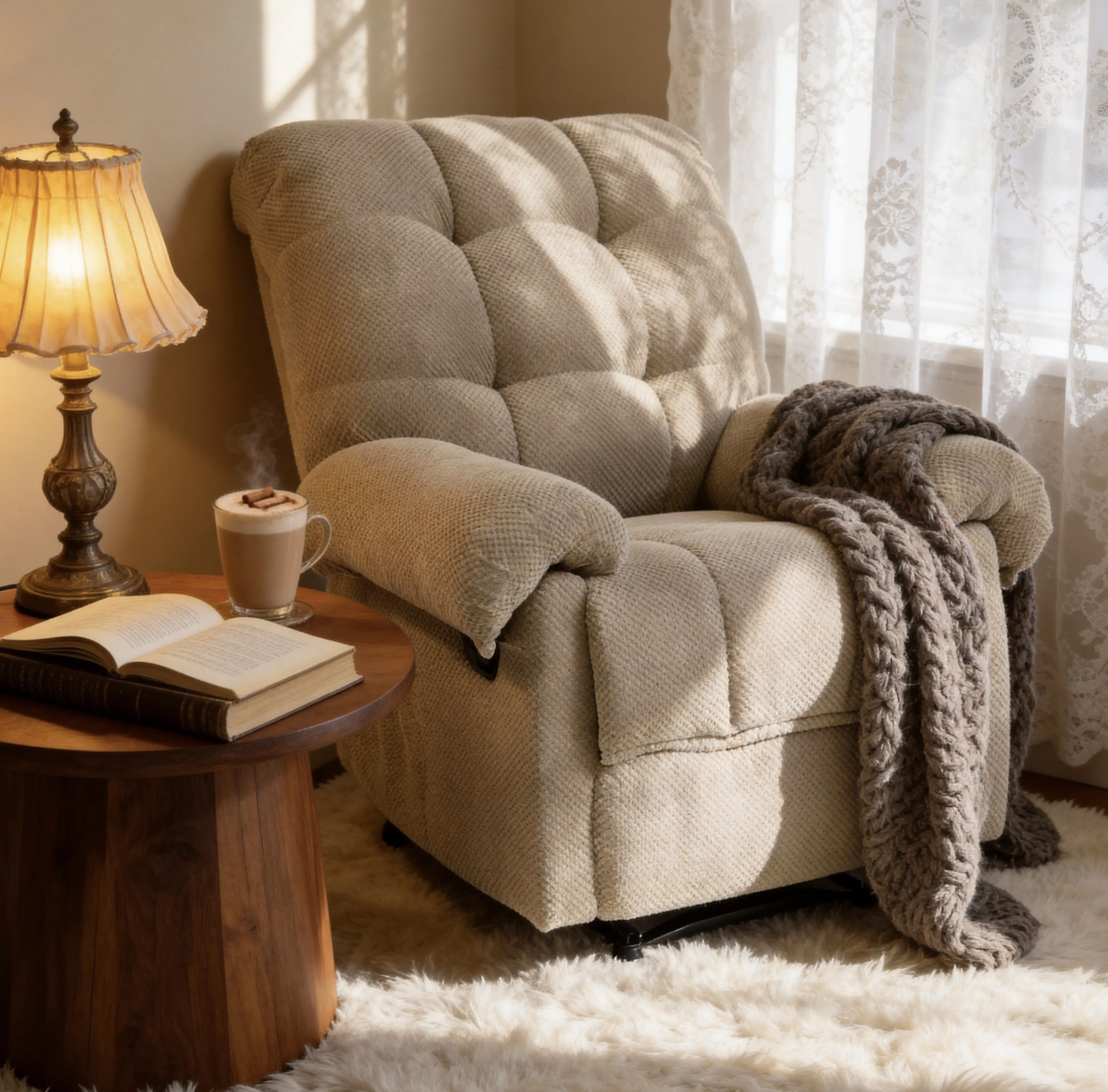 Vesamontis Overstuffed Manual Recliner Chair - Fabric Living Room Armchair (Army Green, Camel, Gray)
