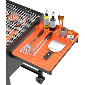 Silicone BBQ Grill Mat for Blackstone – Griddle Tool Mat with Drip Pad & Spatula Rest, Outdoor Kitchen Counter Accessory, Gifts for Men (Orange)