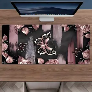 Butterfly & Rose XXL Extended Gaming Mouse Pad, Large Desk Mat with Non-Slip Rubber Base, Stitched Edges, Waterproof Surface, Durable Computer Accessory, Desk Accessories for Gaming Setup, Home Office & Workstation, Ideal Gift for Gamers, Nature Lovers