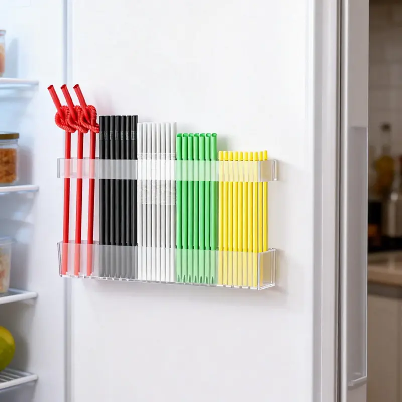 Acrylic Wall-Mounted Straw Storage Holder - Multifunctional Kitchen Utensil Organizer, Space-Saving Open Storage Bin for Cabinets, Countertops (Home Supplies)