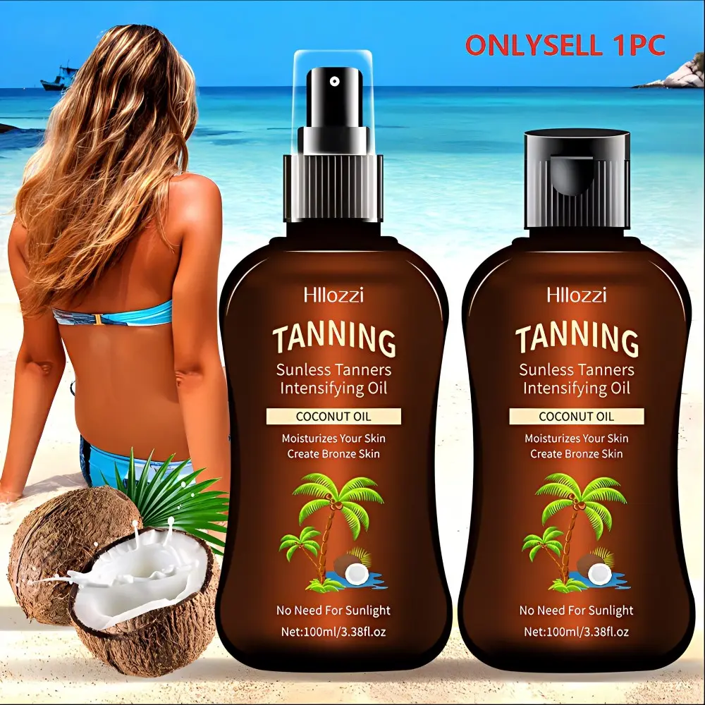 Coconut Tanning Oil, 1 Box of Moisturizing, Hydrating Body Tanning Moisturizer Self Tanner, Flawless Sunless Tanning, Nourishing Oil, Non-Greasy, Lightweight & Smooth Body & Face Tanning Oil, Skin Care Product for Women & Men, Sunless Tanning Oil