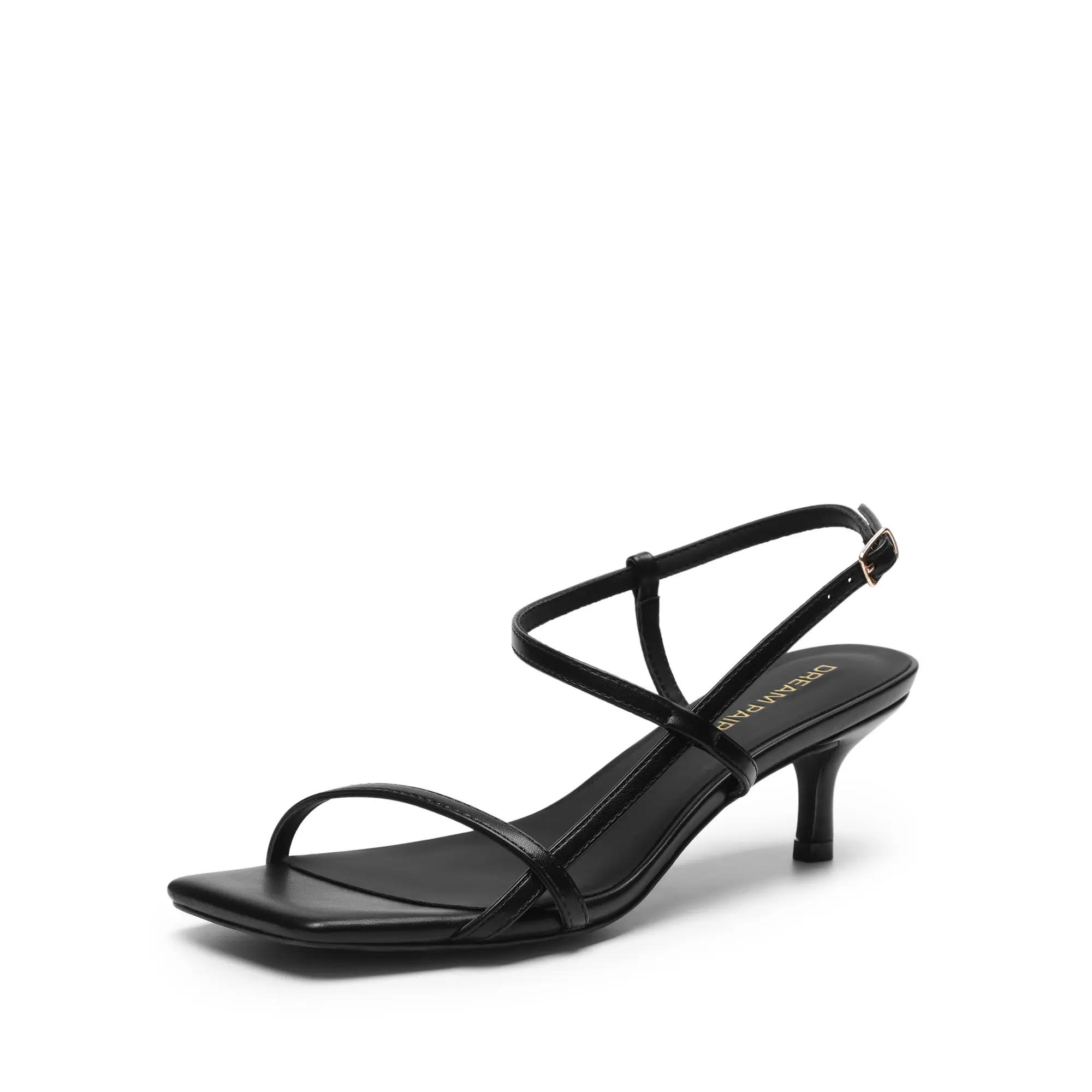 Dream Pairs Women's Elegant Square Toe Strappy Sandals, Comfortable Polyurethane Low Heel Dress Shoes with Adjustable Buckle for Work & Dates