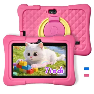 7 Inch Android 12 Kids Toddler Learning Entertainment Tablet, WiFi, Educational Games, Parental Control, HD Screen, Shockproof Case, Holiday Gift, No Adapter Included, Blue/Pink