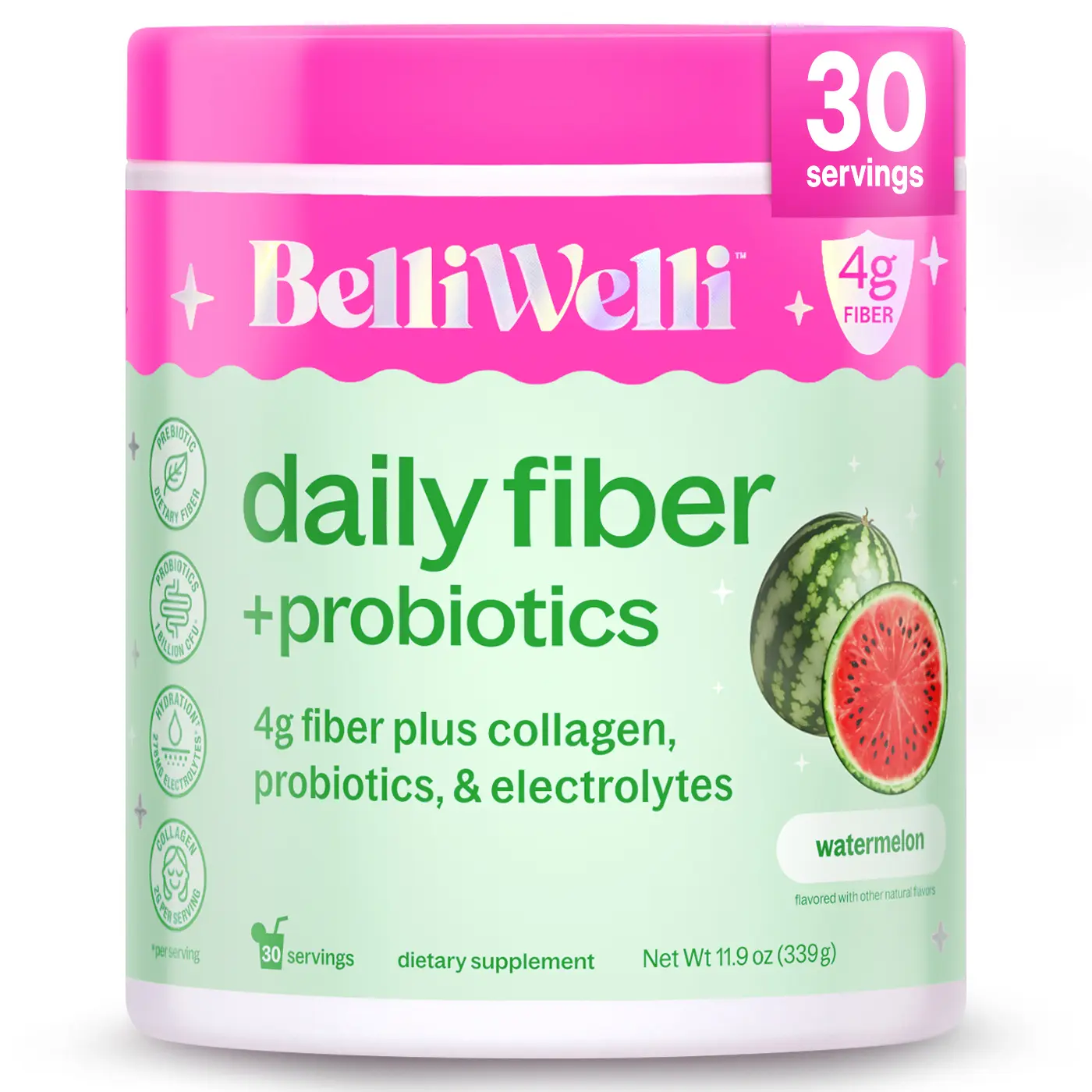 BelliWelli Daily Fiber + Probiotics + Collagen - Watermelon Health Fitness