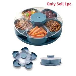 Rotatable Divided Serving Tray, Ideal for Snacks, Dips, Party Appetizers, with Lid, Lazy Susan Organizer, for Kitchen, Travel, Picnic